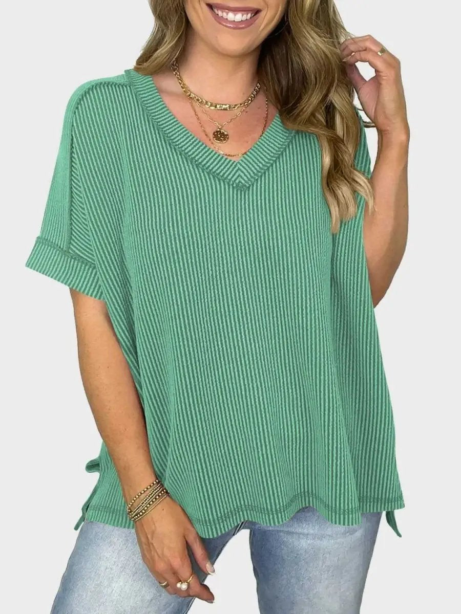 Lovelet Texture V-Neck Half Sleeve T-Shirt - Love Salve